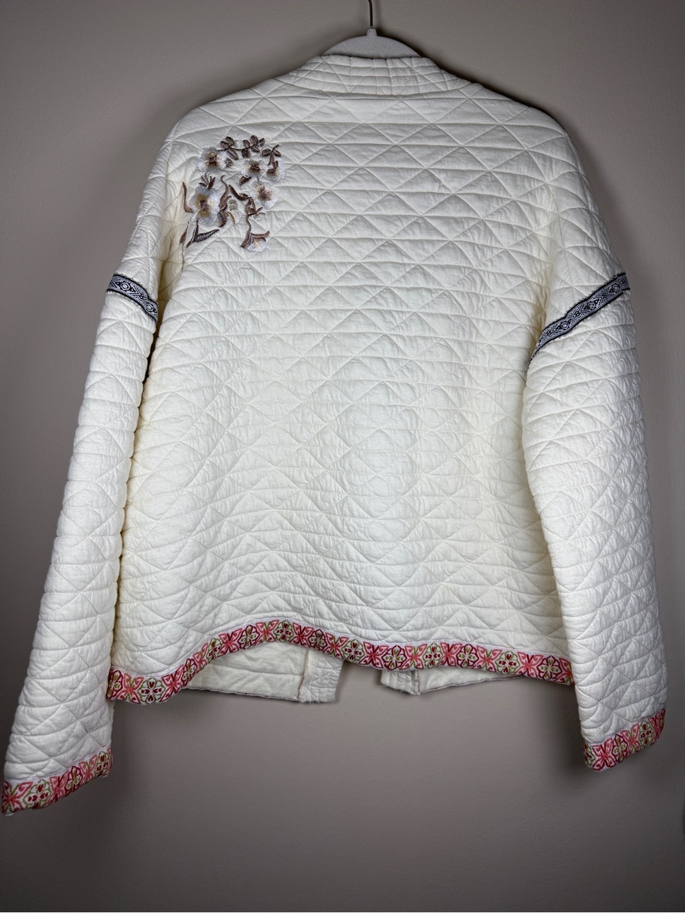 POL Cream Quilted Embroidered Jacket in Ivory Like New Bohemian Sz L - Picture 13 of 14